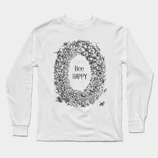 Wreath Botanical  Illustration with Bee and Text Long Sleeve T-Shirt